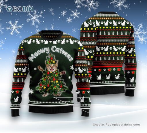 Cat Christmas Ugly Sweater, Cat Christmas Tree Meowy Catmas Ugly Christmas Sweater