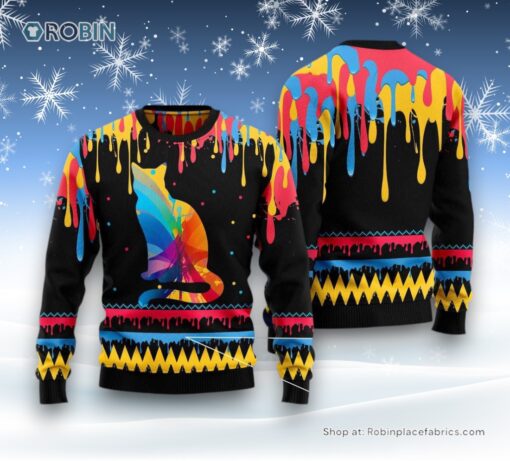 Cat Christmas Ugly Sweater, Cat Colorful Beauty Ugly Christmas Sweater