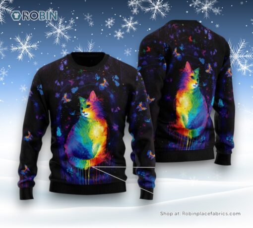 Cat Christmas Ugly Sweater, Cat Colorful Ugly Christmas Sweater
