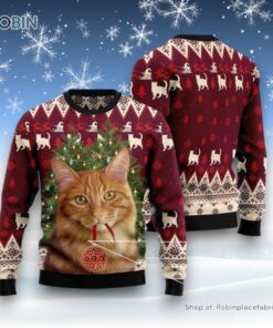 Cat Christmas Ugly Sweater, Cat Decor Pine Ugly Christmas Sweater
