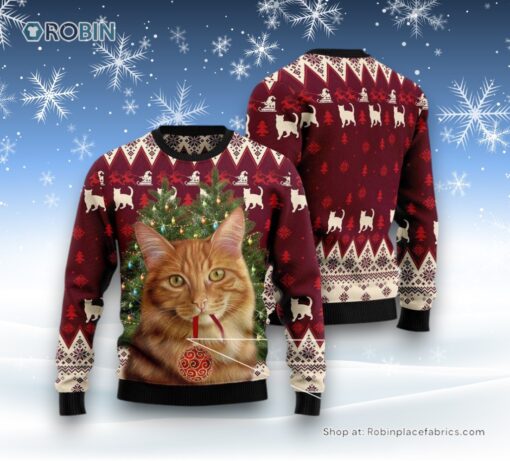 Cat Christmas Ugly Sweater, Cat Decor Pine Ugly Christmas Sweater