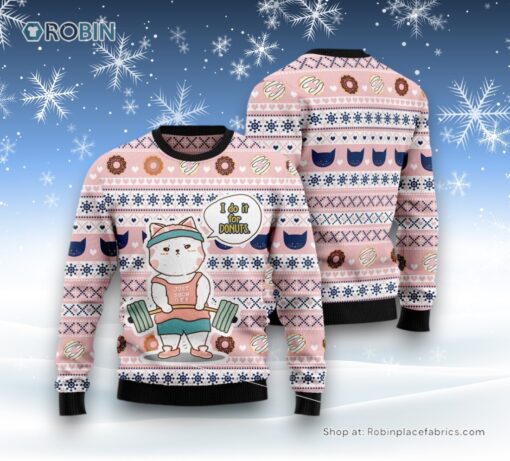Cat Christmas Ugly Sweater, Cat I Do It For Donuts Ugly Christmas Sweater