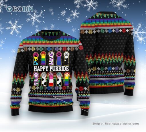 Cat Christmas Ugly Sweater, Cat Lgbt Color Ugly Christmas Sweatshirt, Sweater