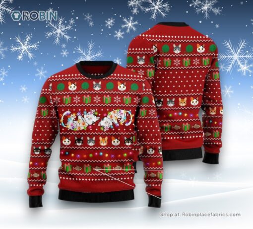 Cat Christmas Ugly Sweater, Cat Light Ugly Christmas Sweater