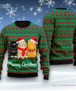 Cat Christmas Ugly Sweater, Cat Meowy Christmas Ugly Christmas Sweatshirt, Sweater