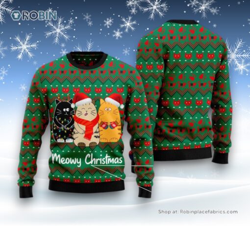 Cat Christmas Ugly Sweater, Cat Meowy Christmas Ugly Christmas Sweatshirt, Sweater
