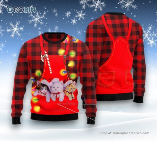 Cat Christmas Ugly Sweater, Cat Pocket Christmas Ugly Christmas Sweater