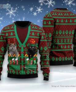 Cat Christmas Ugly Sweater, Cat Pocket Xmas Ugly Christmas Sweater