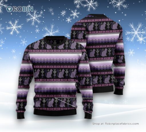 Cat Christmas Ugly Sweater, Cat Purple Pattern Ugly Christmas Sweater