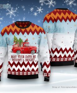 Cat Christmas Ugly Sweater, Cat Red Truck Ugly Christmas Sweatshirt, Sweater