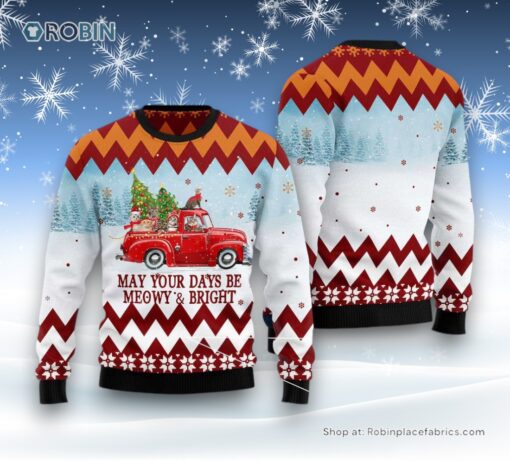 Cat Christmas Ugly Sweater, Cat Red Truck Ugly Christmas Sweatshirt, Sweater