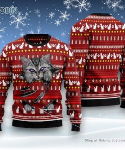 Cat Christmas Ugly Sweater, Cat Scratch Ugly Christmas Sweatshirt, Sweater