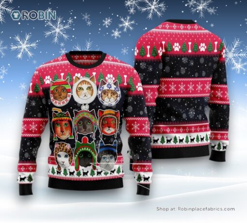 Cat Christmas Ugly Sweater, Cats In Winter Ugly Christmas Sweatshirt, Sweater