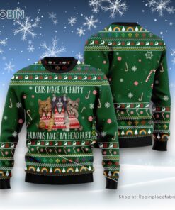 Cat Christmas Ugly Sweater, Cats Make Me Happy Ugly Christmas Sweater