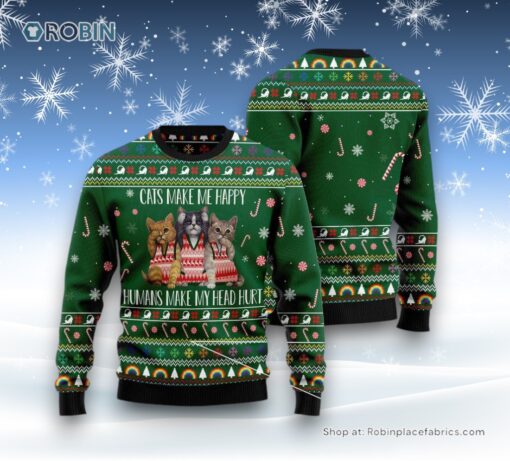 Cat Christmas Ugly Sweater, Cats Make Me Happy Ugly Christmas Sweater
