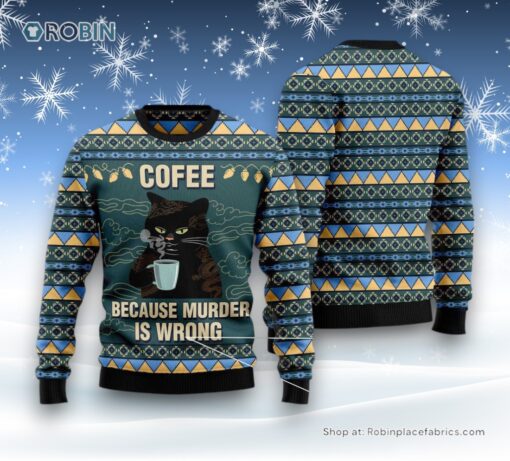 Cat Christmas Ugly Sweater, Coffee Cat Ugly Christmas Sweater