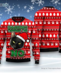 Cat Christmas Ugly Sweater, Dashing Through The Black Cat No Ugly Christmas Sweatshirt, Sweater