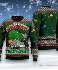 Cat Christmas Ugly Sweater, Funny Cat I Will Destroy Christmas Ugly Christmas Sweater