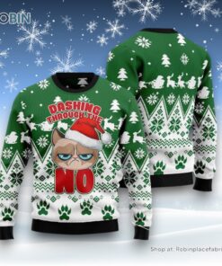 Cat Christmas Ugly Sweater, Grumpy Cat Dashing Through Ugly Christmas Sweater