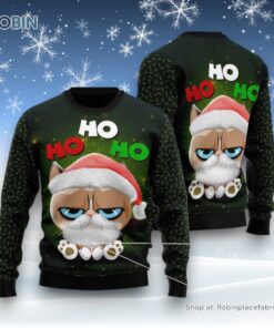 Cat Christmas Ugly Sweater, Grumpy Cat Hohoho Ugly Christmas Sweater