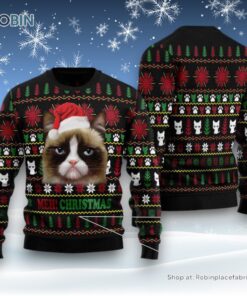 Cat Christmas Ugly Sweater, Grumpy Cat Meh! Ugly Christmas Sweater