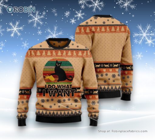 Cat Christmas Ugly Sweater, I Do What A Want Black Cat Ugly Christmas Sweater