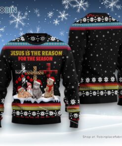 Cat Christmas Ugly Sweater, Jesus Is The Reason For The Season Cat Ugly Christmas Sweater
