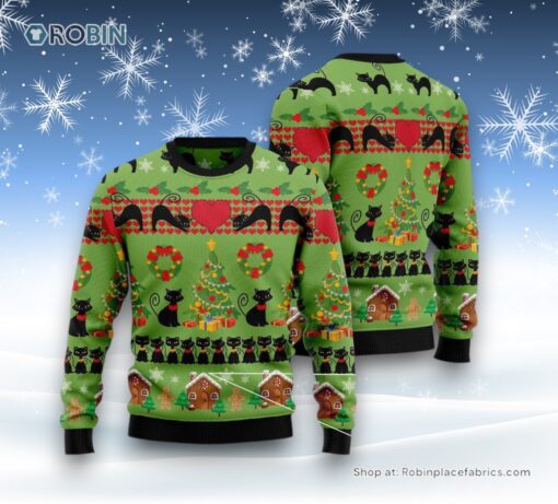Cat Christmas Ugly Sweater, Love Black Cat Ugly Christmas Sweater