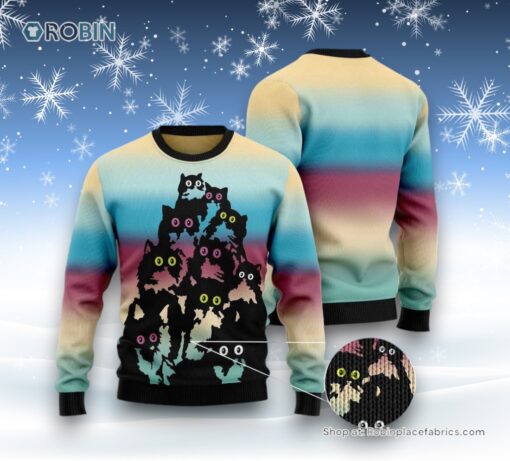 Cat Christmas Ugly Sweater, Lovely Black Cat Ugly Christmas Sweater
