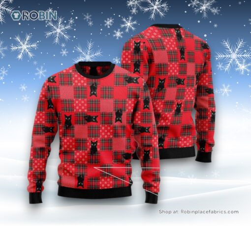 Cat Christmas Ugly Sweater, Lovely Pattern Black Cat Ugly Christmas Sweatshirt, Sweater