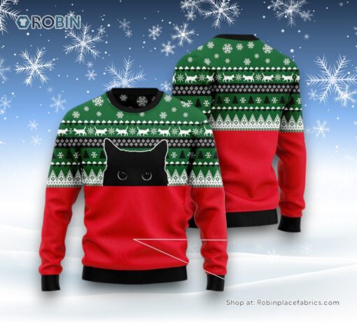 Cat Christmas Ugly Sweater, Meow Meow Black Cat Ugly Christmas Sweater