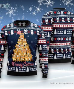 Cat Christmas Ugly Sweater, Meowy Catmas Ugly Christmas Sweater