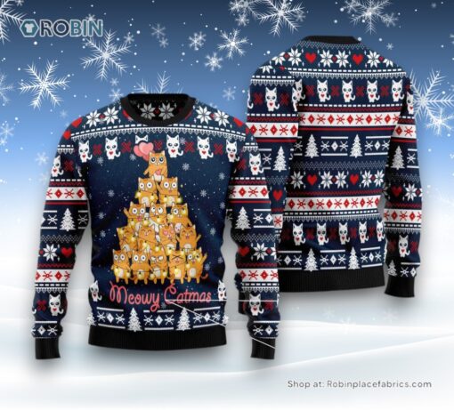 Cat Christmas Ugly Sweater, Meowy Catmas Ugly Christmas Sweater