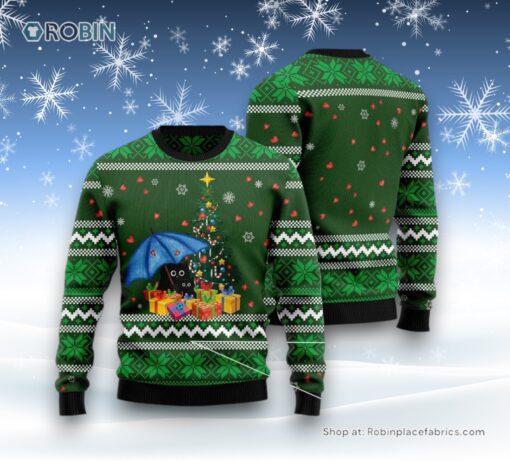 Cat Christmas Ugly Sweater, Rain With Love Black Cat Ugly Christmas Sweater