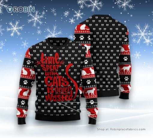 Cat Christmas Ugly Sweater, Time With Cat Christmas Ugly Christmas Sweatshirt, Sweater