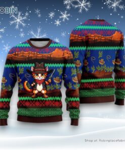 Cat Cowboy Cactus Ugly Christmas Sweater, Christmas Gift For Cat Love