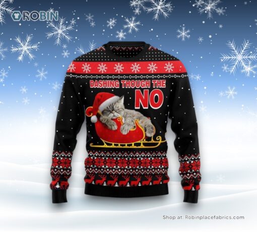 Cat Dashing Through The No Ugly Christmas Sweater, Christmas Gift For Cat Love