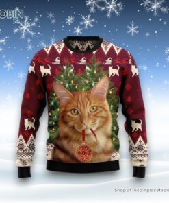 Cat Decor Pine Ugly Christmas Sweatshirt, Sweater, Christmas Gift For Cat Love