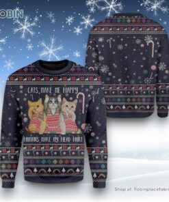 Cat Make Me Happy Ugly Christmas Sweater, Christmas Gift For Cat Love