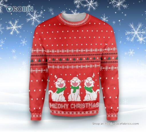 Cat Meowy Christmas Ugly Christmas Sweater, Christmas Gift For Cat Love