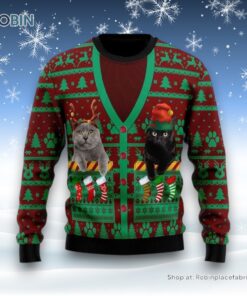 Cat Pocket Xmas Ugly Christmas Sweater, Christmas Gift For Cat Love