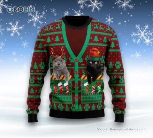 Cat Pocket Xmas Ugly Christmas Sweater, Christmas Gift For Cat Love