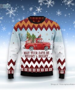 Cat Red Truck Ugly Christmas Sweater, Christmas Gift For Cat Love