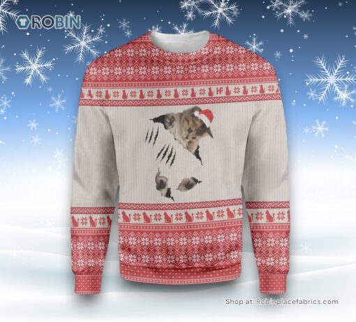 Cat Scratch Ugly Christmas Sweater, Christmas Gift For Cat Love