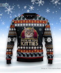 Cat Show Me Your Kitties Funny Family Ugly Christmas Sweater, Christmas Gift For Cat Love