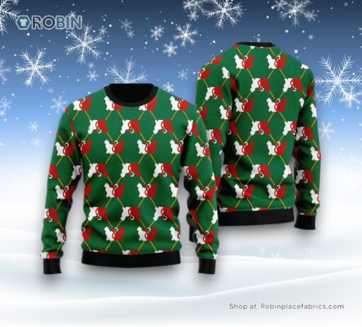 Cat Silhouettes Sweater, Cat Silhouettes Green Argyle Ugly Christmas Sweater, Christmas Gift For Cat Love