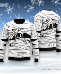 Cat Sweater Be Ware Of A Zombie Cat Ugly Christmas Sweater, Christmas Gift For Cat Love