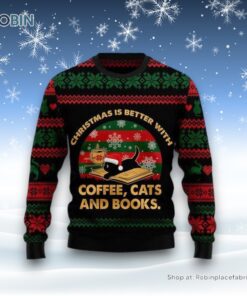 Cat Sweater Christmas Better With Black Cat Ugly Christmas Sweatshirt, Sweater, Christmas Gift For Cat Love