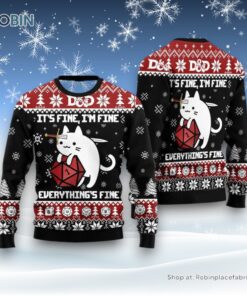 Cat Sweater It’s Fine, I’m Fine Everything’s Fine Ugly Christmas Sweater, Christmas Gift For Cat Love