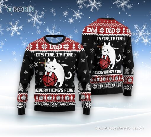 Cat Sweater It’s Fine, I’m Fine Everything’s Fine Ugly Christmas Sweater, Christmas Gift For Cat Love